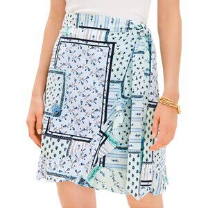 Loft Patchwork Ruffle Wrap Skirt White & Blue Floral / Paisley Print Size 0